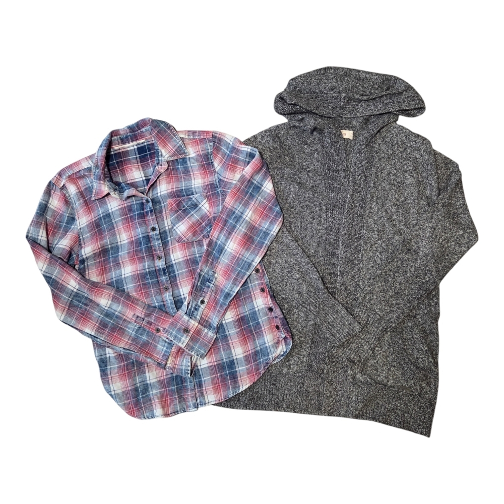 Plaid Red, White and Blue Shirt, Hollister Open Cardigan, Size S